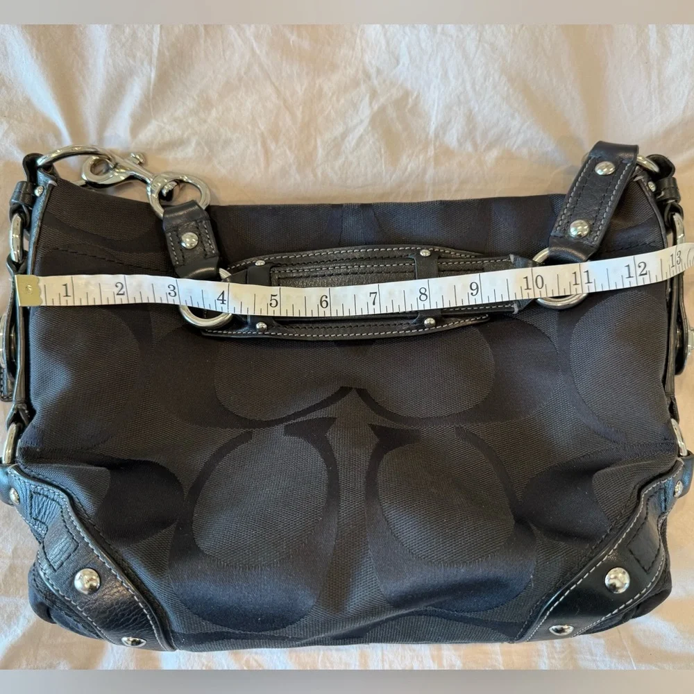 Coach Signature Black Canvas Shoulder Hobo with Silver Hardware - Picture 9 of 12